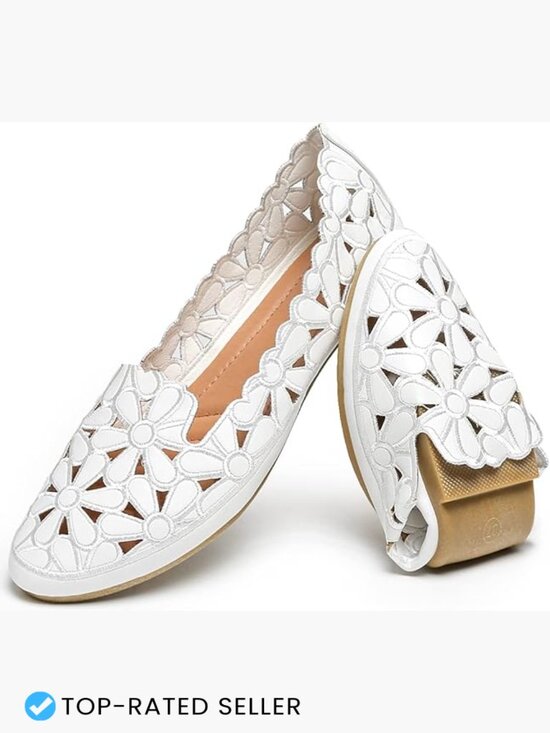 Shoes - Ballet Flats Slip On Floral PU Leather Round Toe Dress Shoes Foldable Travel